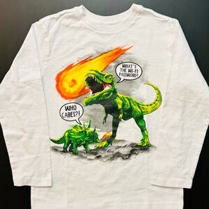 White Dino Print Long Sleeve Tee